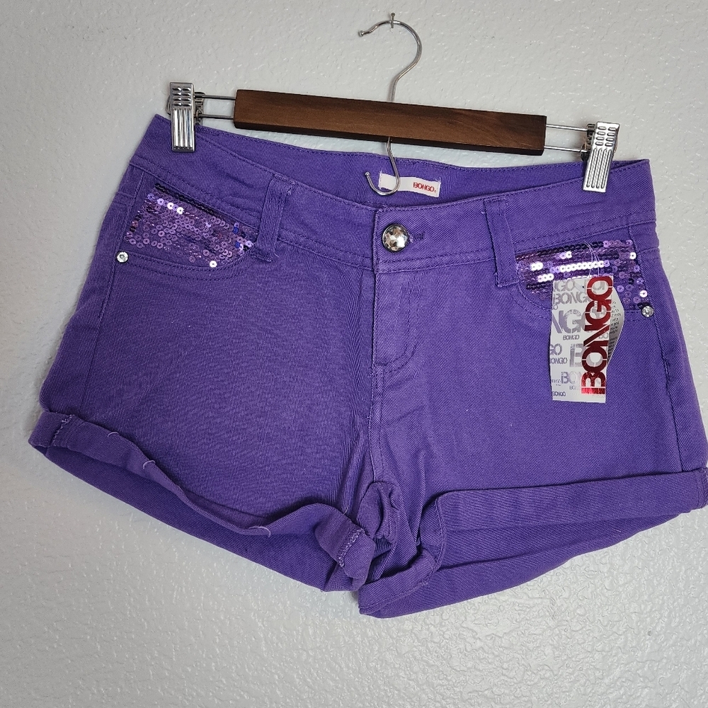 Bongo Vintage Sequins Mid Rise Pockets Purple Junior Y2K Style Shorts NWT Size 5